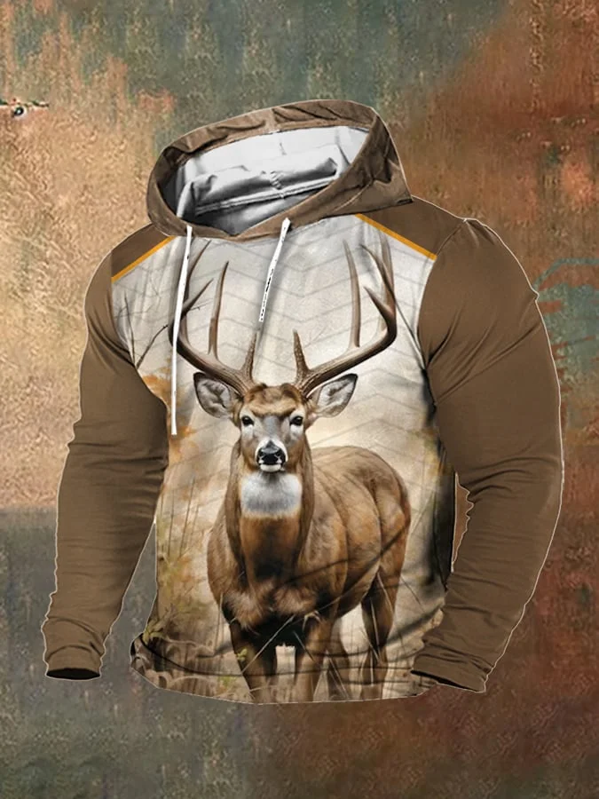 Men's Fleece Vintage Outdoor Hunting Enthusiast Printed Hooded Sweatshirt