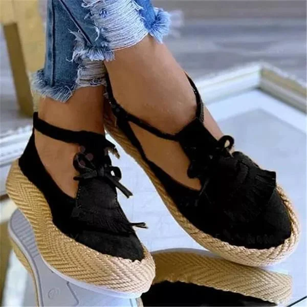 Women Suede Tassel Buckle Strap Platform Sandals