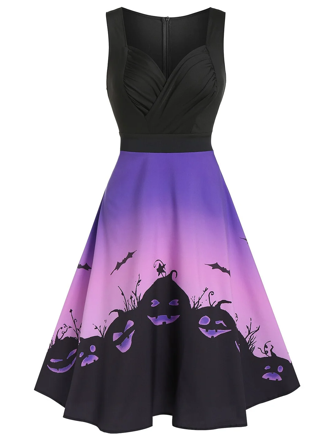 Gothic Streetwear Black Dress Halloween Pumpkin Print Sweetheart Neck Sleeveless A Line Dress Women Vintage Party Dresses