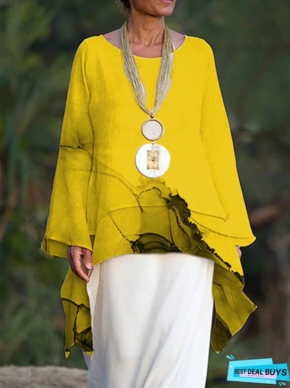 zolucky Women Causal Top Crew Neck Long Sleeve Asymmetrical Shirt