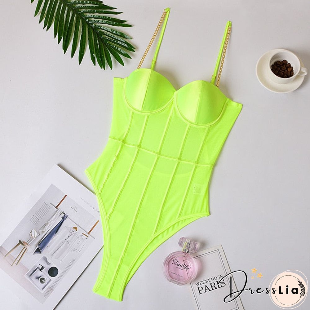 Black Mesh Transparent Bodysuit Metal Chain Straps Backless Bodysuits Sexy Bodycon Jumpsuit Fashion Club Party
