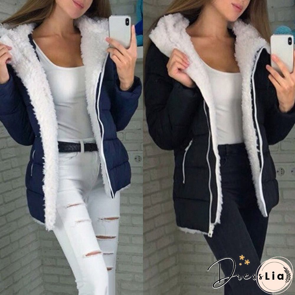 Women Autumn Winter Cotton Solid Color Zipper Hooded Jacket Thickened Warm Cotton Coat Warm Keeping jacket winter jacket women