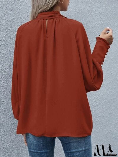 MidiSono - Tie Neck Lantern Sleeve Blouse