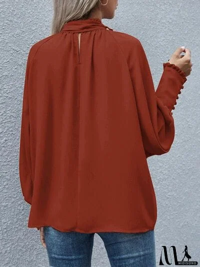 MidiSono - Tie Neck Lantern Sleeve Blouse