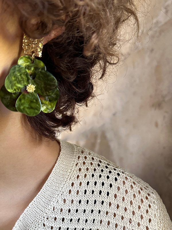 Flower Shape Drop Earrings GREEN-One_size