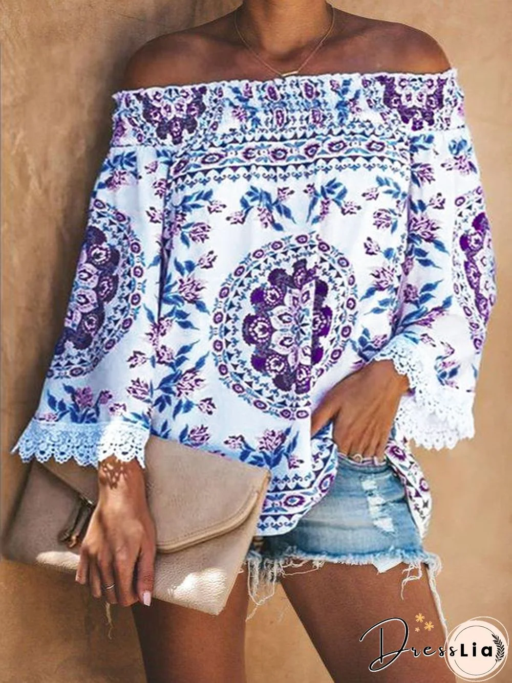 Printed Casual Off Shoulder Tops