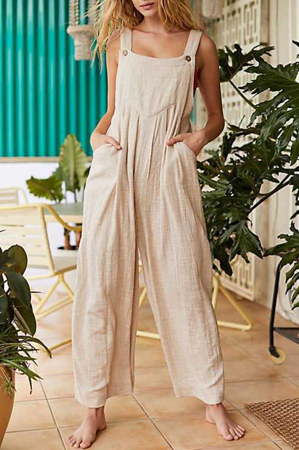 Paneled Solid Side Pockets Sling Overall Jumpsuit