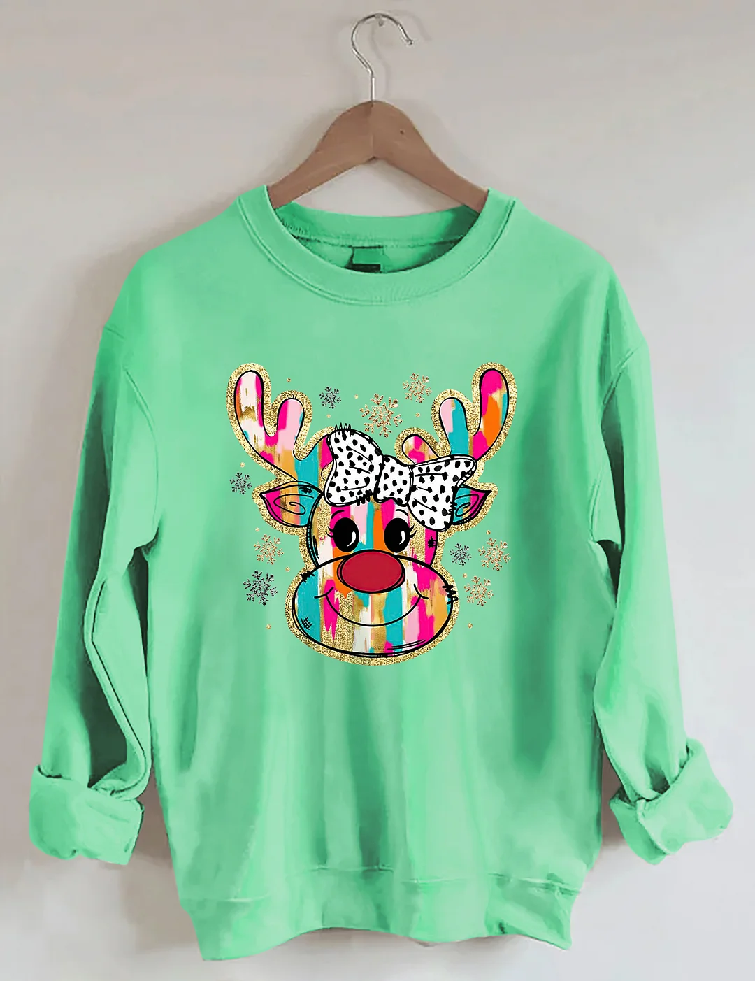 Colorful Glitter Christmas Reindeer Sweatshirt