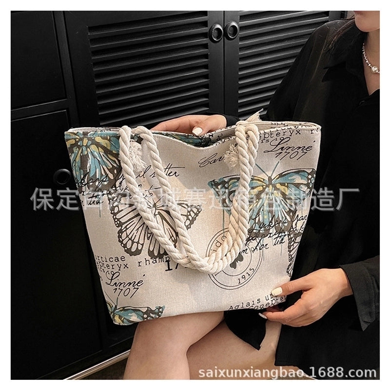 Women’s Large Canvas Animal Vacation Ethnic Style Zipper Tote Bag