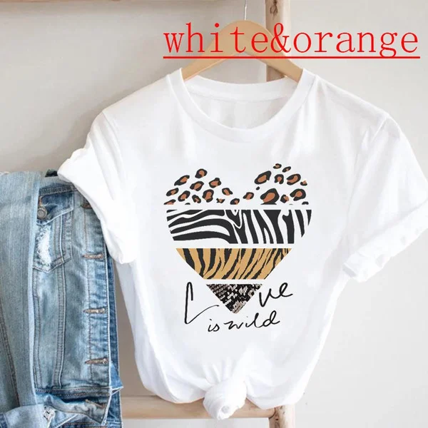 tee top tshirt fashion clothes women cartoon print summer leopard lip casual o-neck lady 90s trend style female clothing short sleeve T graphic t-shirt