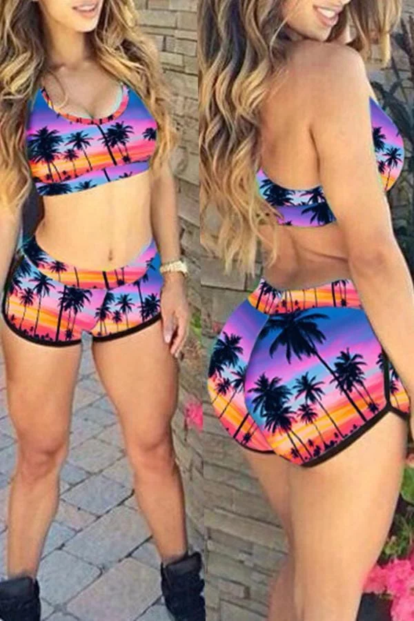 Coconut Tree  Printed Two-piece Swimwear