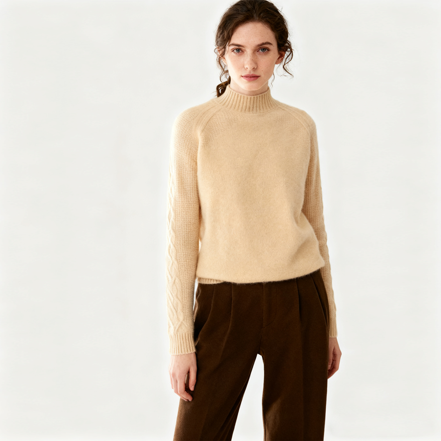 Cashmere Sweater Women's Semi-turtleneck Warm Thickened REAL SILK LIFE