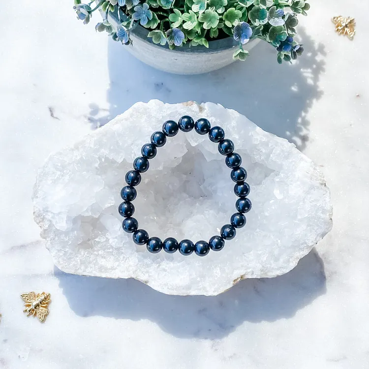 Shungite Beaded Stone Stretch Bracelet-8mm
