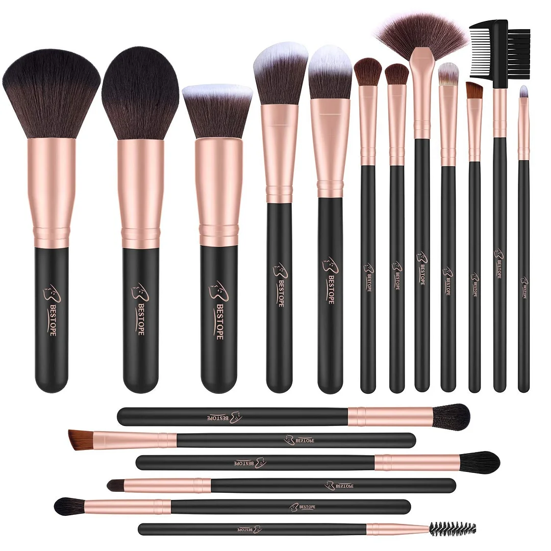 18 Pcs Makeup Brushes Premium Synthetic Fan Foundation Powder Kabuki Brushes Concealers Eye Shadows Make Up Brushes Kit (Rose Gold)
