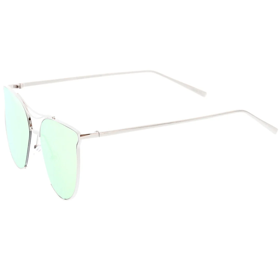 Modern Metal Cat Eye glasses With Double Nose Bridge Round Pink Flat Lens 55mm