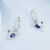 Blue Opal Hummingbird Hoop Earrings 925 Sterling Silver
