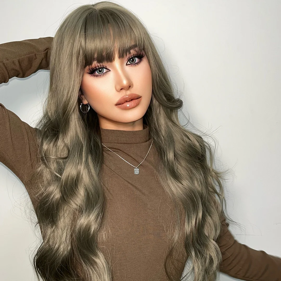 【A31】24 Inches Olive Green Synthetic Wig