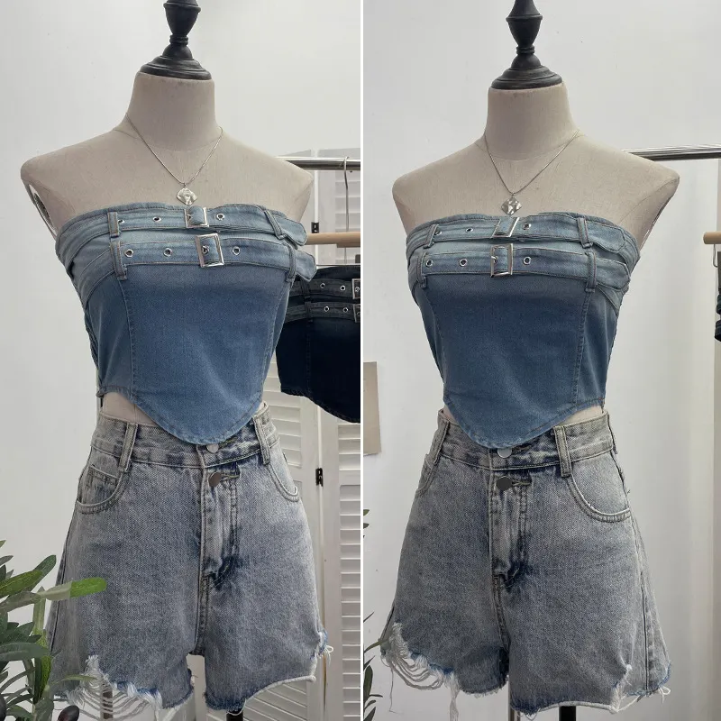 Churchf Sexy Babes Gradient Cowboy Sling Vest Irregular One-Pack Short Corset Summer 2607