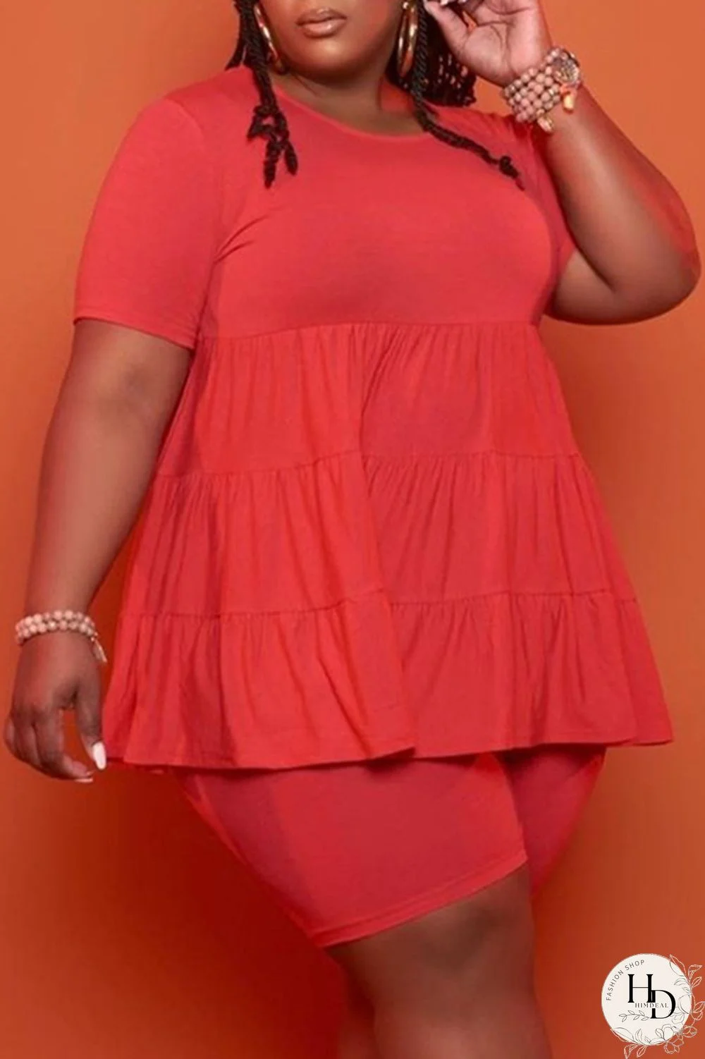 Yellow Fashion Casual Solid Basic O Neck Plus Size Two Pieces