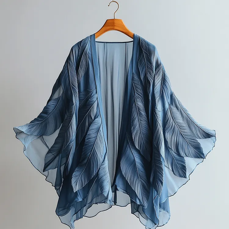Summer Fun Feather Print Chiffon Cardigan 54ab