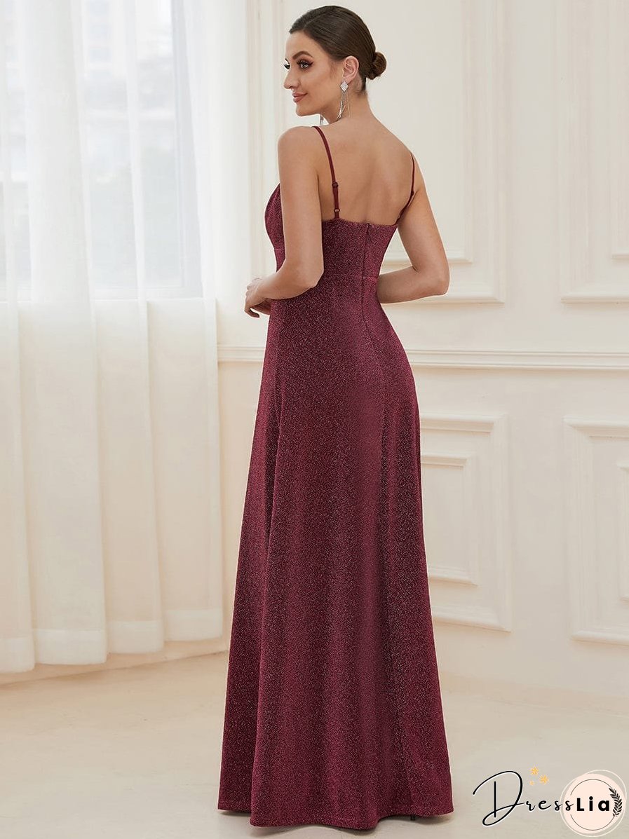 Elegant Pleated Spaghetti Strap Evening Gown