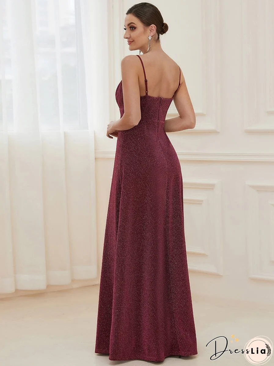 Elegant Pleated Spaghetti Strap Evening Gown