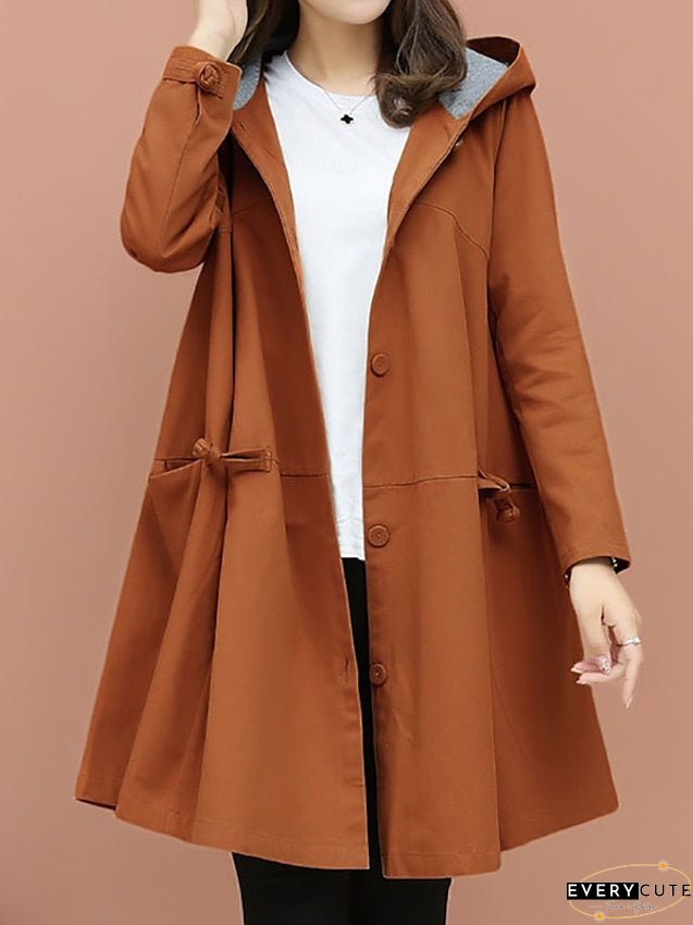 Women's Trench Coat Long Coat Winter Warm Hooded Coat Windproof Warm Overcoat Fall Warm Casual Jacket Long Sleeve Dark Grey Black Khaki