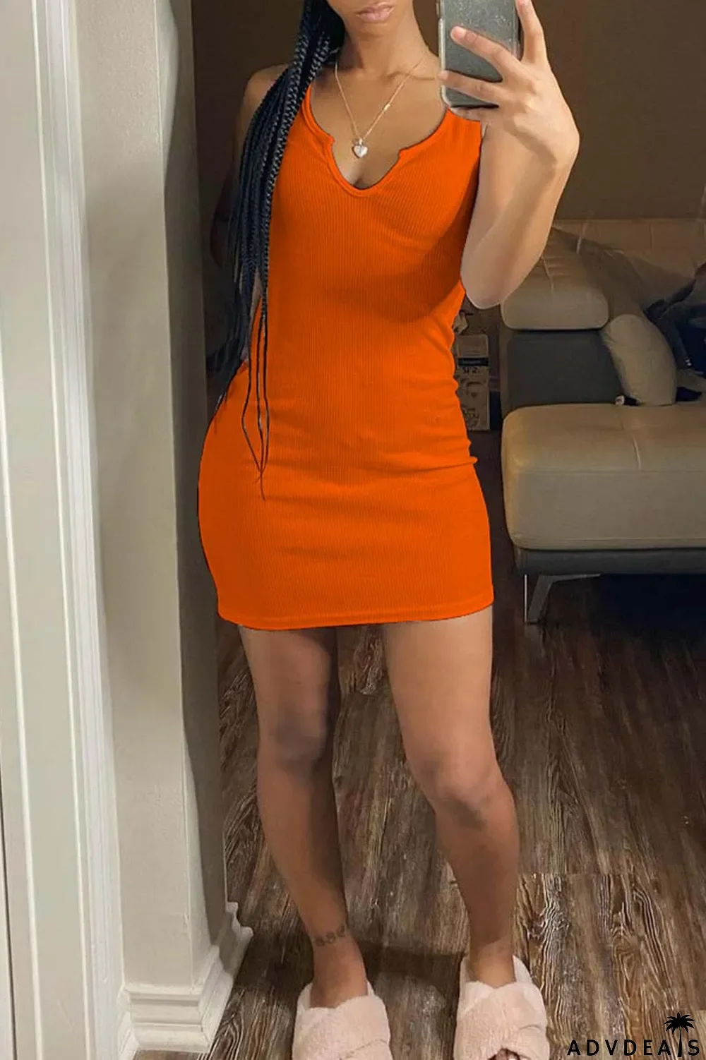 Fluorescent Green Sexy Casual Solid Basic V Neck Vest Dress Dresses