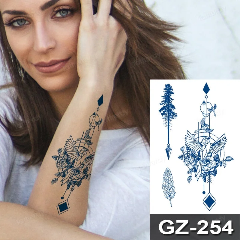 Waterproof Temporary Juice ink Sticker Triangle Star Words Feather Natural Fruit Gel Long lasting Tattoo Art for Men Women Arm