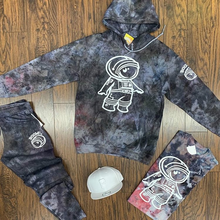 Space map printing and dyeing hooded suit