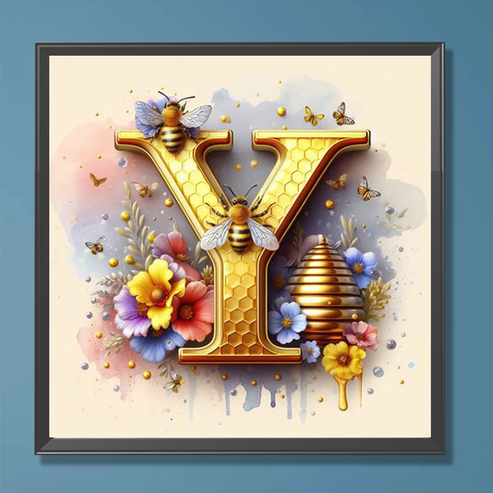 Full Round Diamond Painting 30*30cm - Bee Letter Y