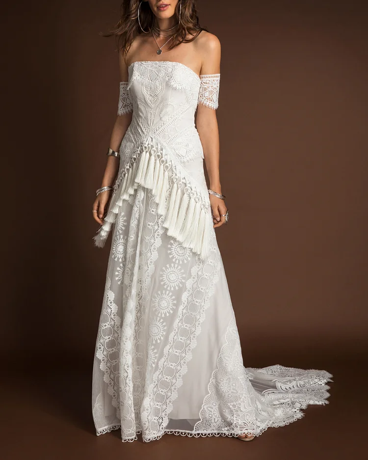 Elegant White Fringed Maxi Dress