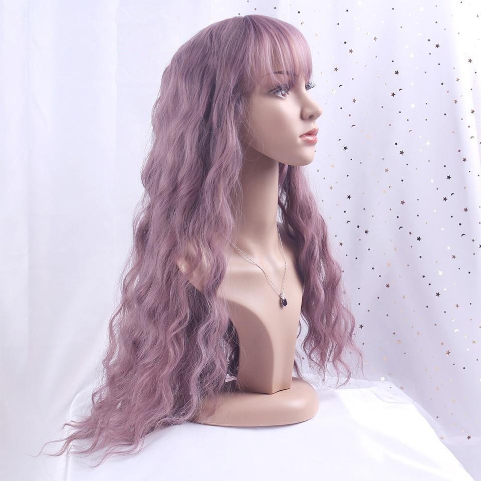 Halloween Pink Long Water Wave Wigs-elleschic