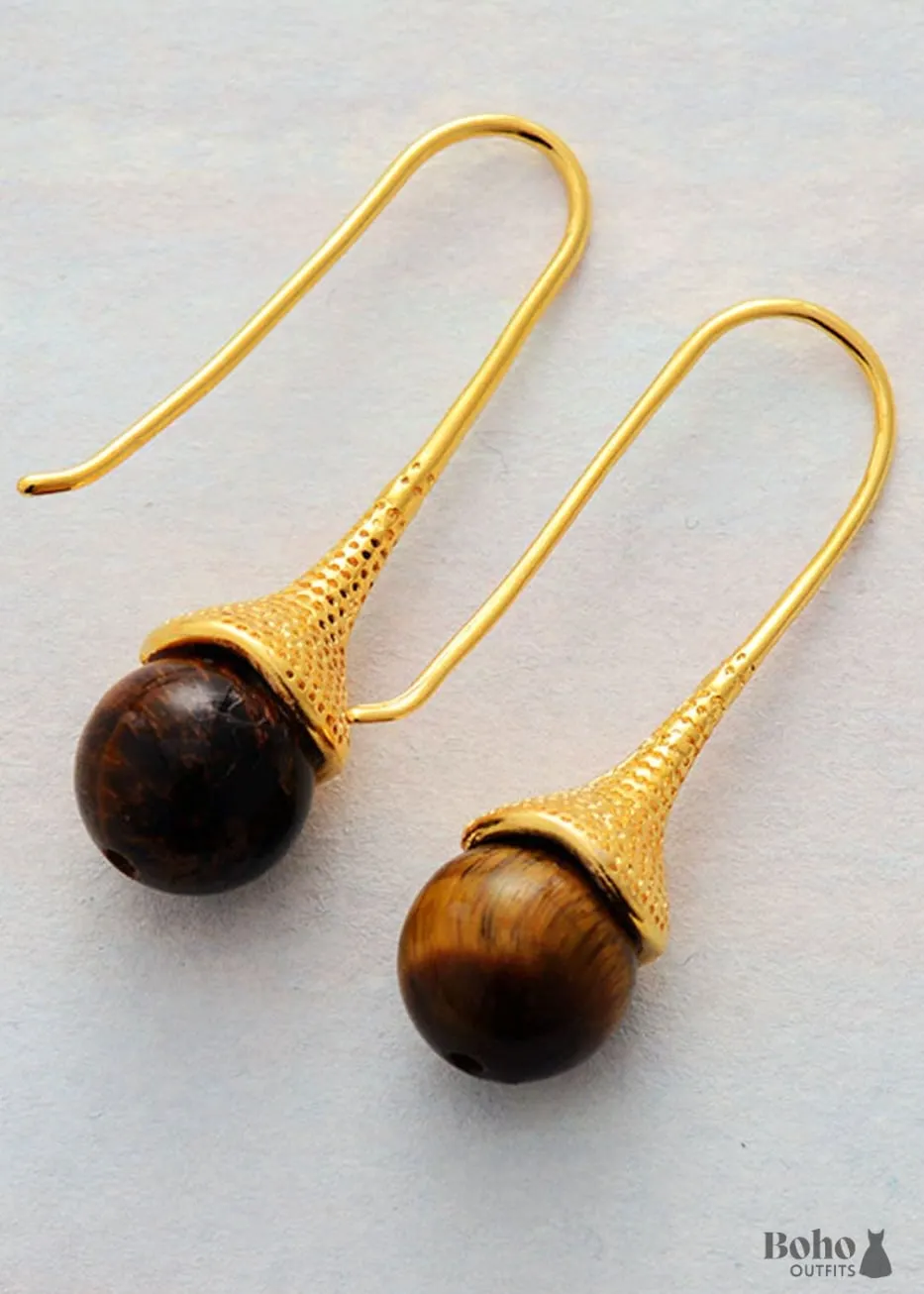 Boho Earrings, Dangle Earrings, Blue Lapis and Tiger Eye