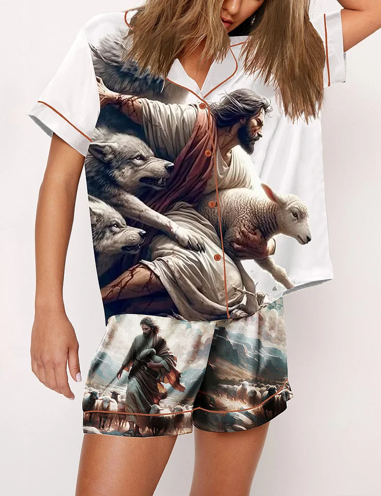 Women's jesus Protecting the Lamb from Wolves Pajama Set