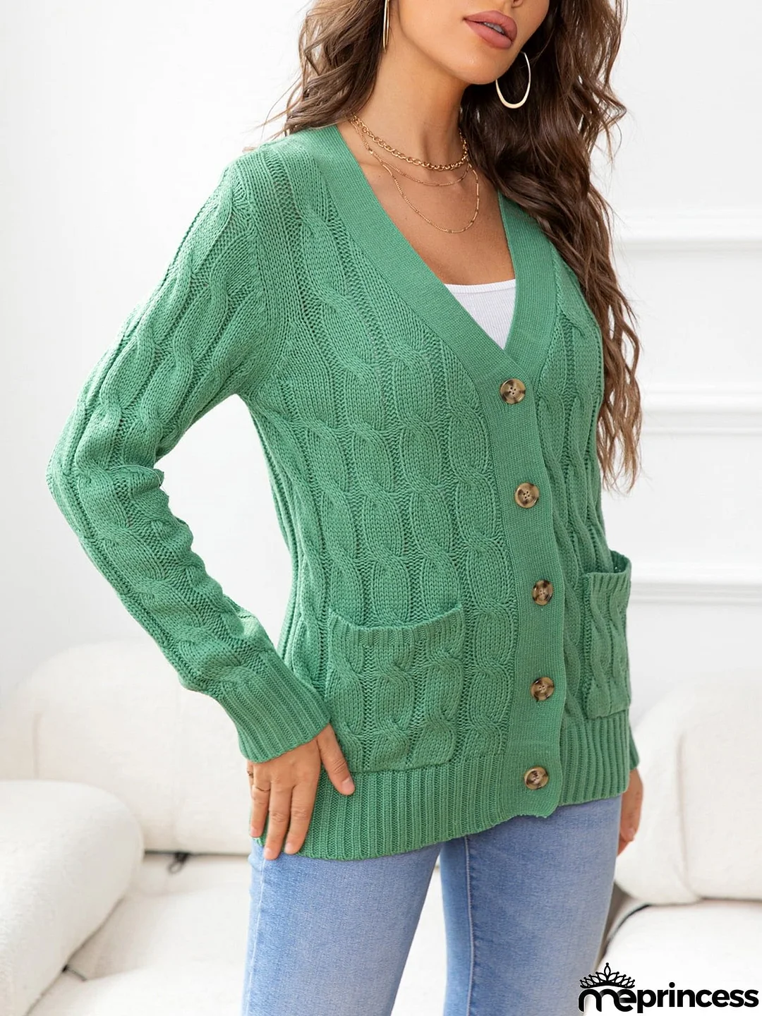 Button Down Cable-Knit Cardigan