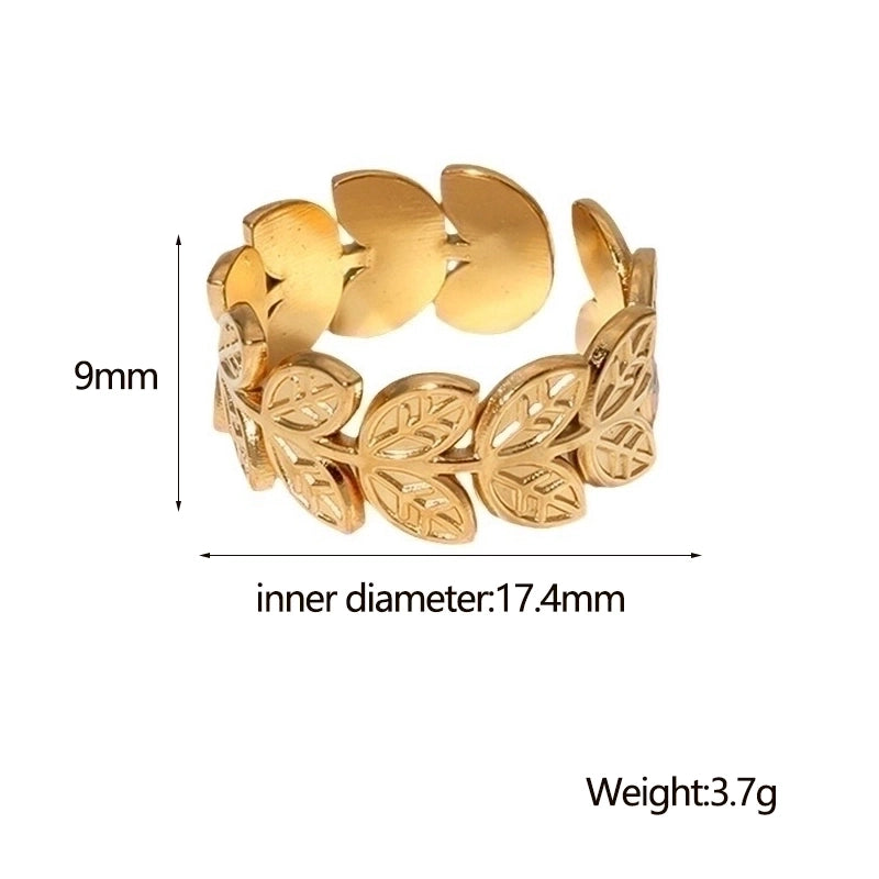 Fashion Leaf 304 Stainless Steel 18K Gold Plated Plating Stainless Steel Rings