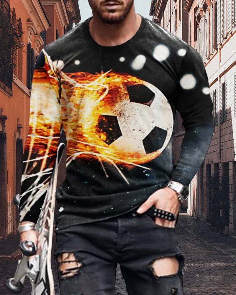 Men's Fashion Football Printing Long-sleeved T-shirt