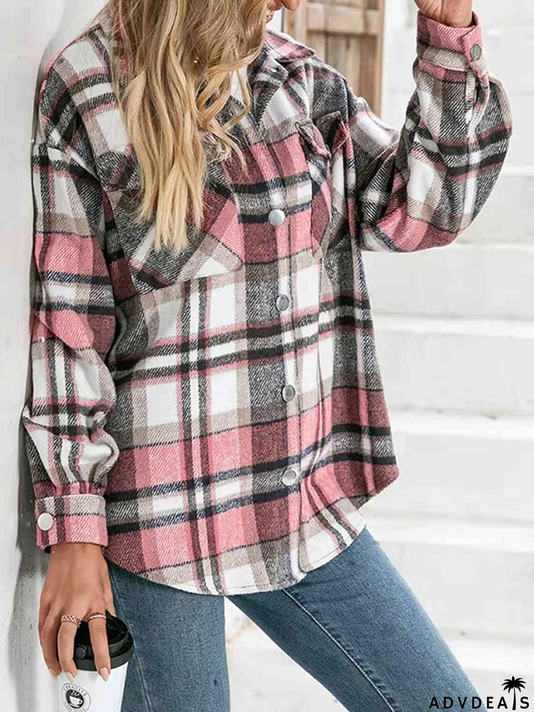 Plaid Collared Neck Button Down Jacket
