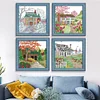 4pcs Cross Stitch - 14CT Stamped - Hut One Two Three Four (16*16cm)、[Everydayedeals]