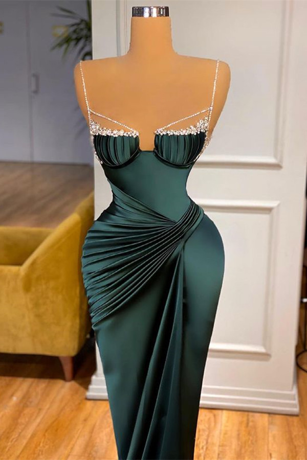 Daisda Mermaid Dark Green Spaghetti Straps Prom Dress