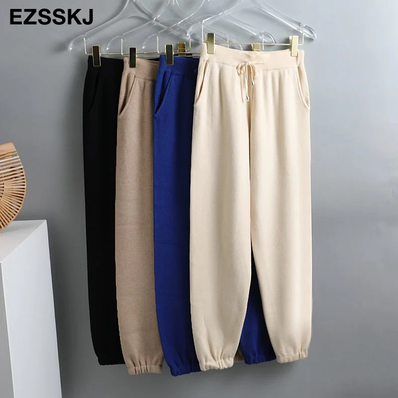 Tracksuit Women Elastic Waist Drawstring Trousers Thick Track warm sweater Pants Autumn Winter Sport swear Women'S Pants New