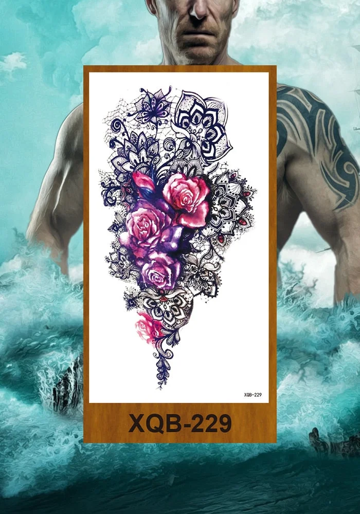 Temporary Tattoos Stickers Women Girls Arm Waist Buttocks Chest Art Fake Tatoo Sexy Flower Bush Peony Rose Lily Body Face Jewels