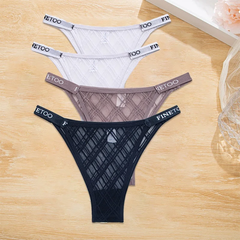 FINETOO 4PCS/Set Women's Lace Lingerie Panties Mesh Gstring Female Underpant Sexy Letter Panties Thong Girls Underwear Intimates