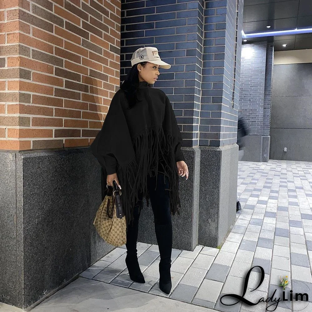 Women Autumn/Winter Premium Deerskin Fleece Fringe Shawl Cape Coat