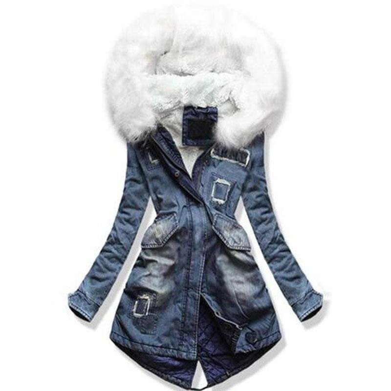 Hooded Warm Denim Parka Coat