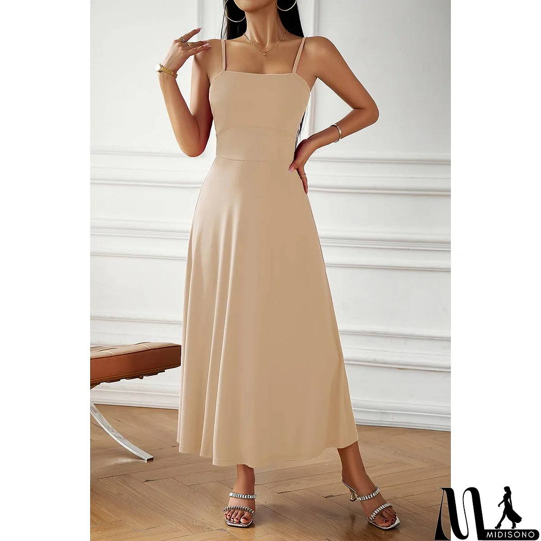 MidiSono - Solid Sleeveless Fit Cross Back Knot Full Dress