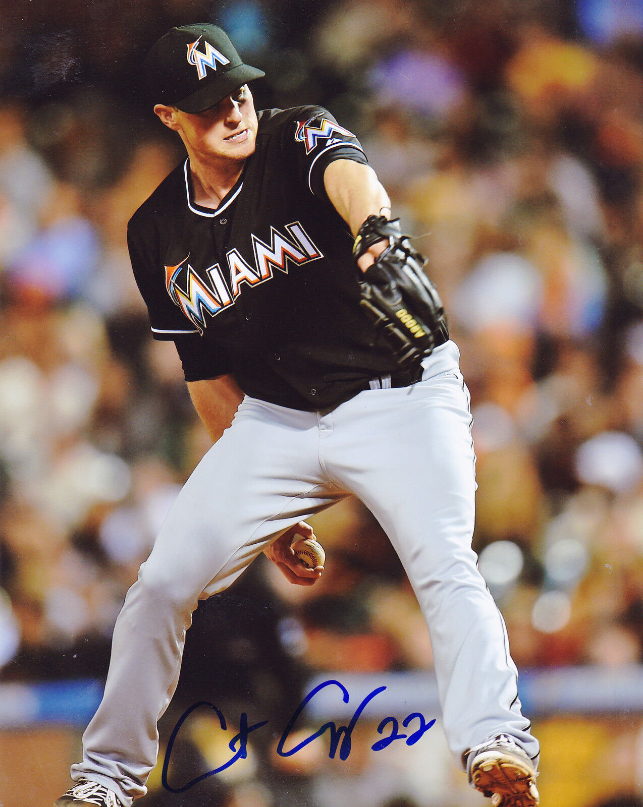 CARTER CAPPS MIAMI MARLINS ACTION SIGNED 8x10