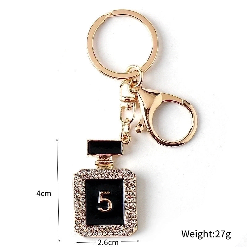Fashion Perfume Bottle Alloy Inlay Rhinestones Women’s Bag Pendant Keychain 1 Piece