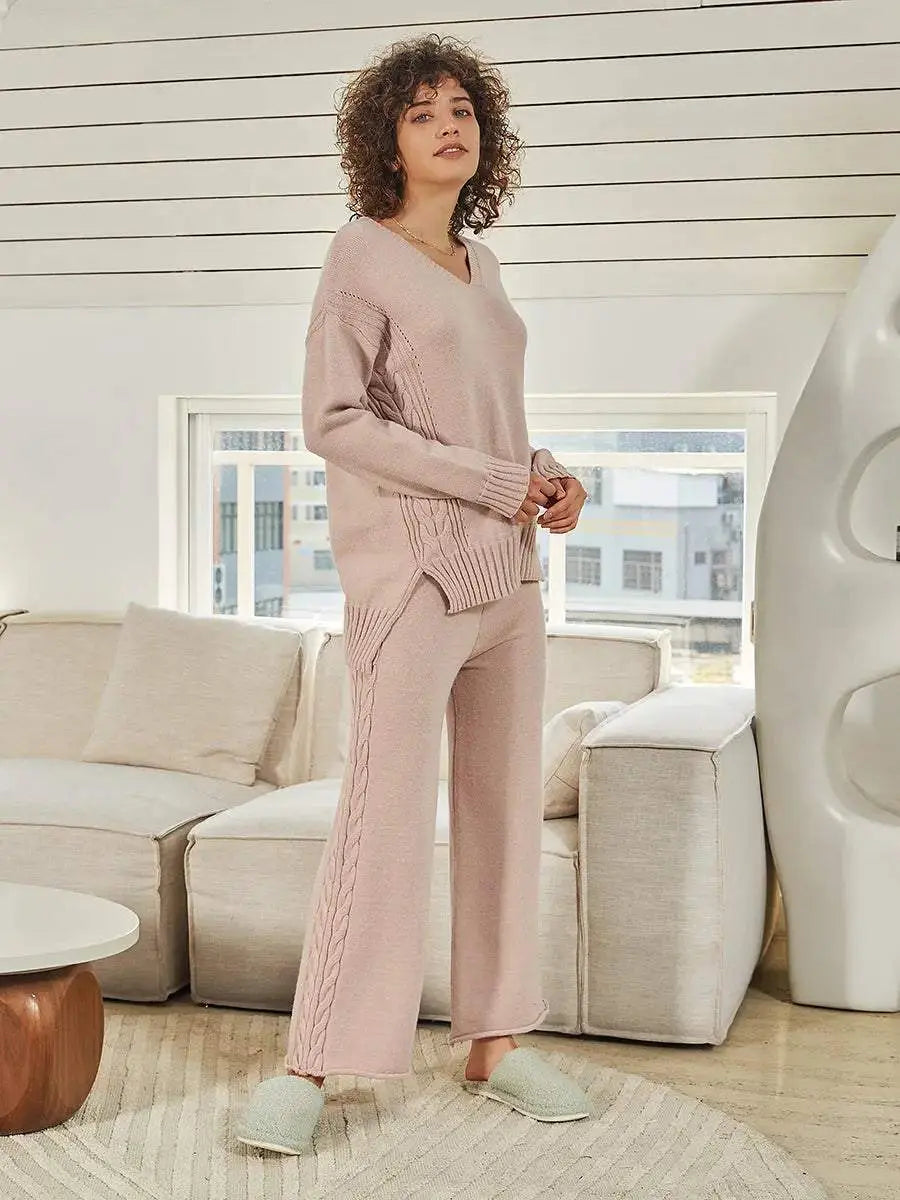 Knitted Wide-Leg Pants And Sweater Set